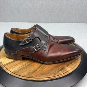 Magnanni Double Monk Strap Dress Shoes Men's Size 12 Two Tone Leather Brown